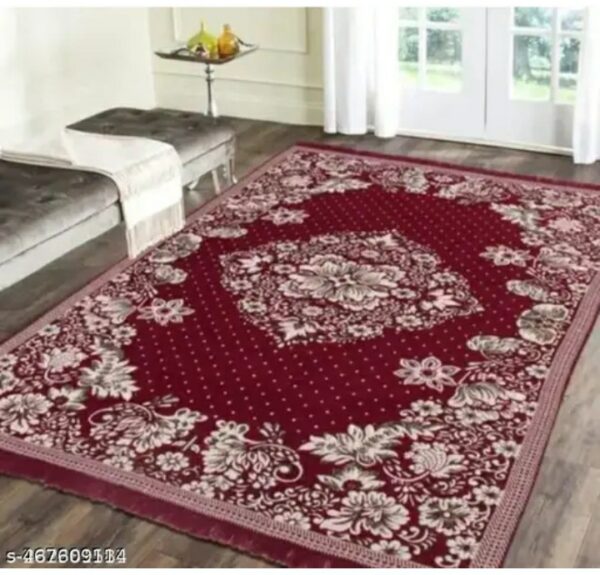 rina bazar premium maroon velvet floral carpet – 5x7 feet, anti fatigue & soft acrylic touch for living room & bedroom m,014,276