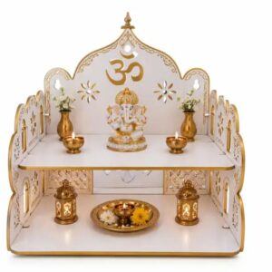 प्रीमियम वुडन होम टेंपल "ॐ" डिज़ाइन के साथ कॉम्पैक्ट और स्टाइलिश लकड़ी का मंदिर (सफ़ेद और सुनहरा m,015,271