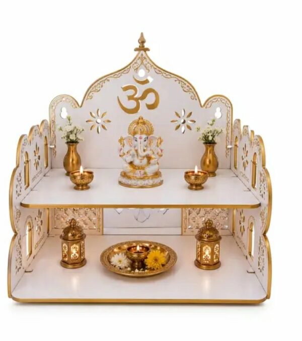 प्रीमियम वुडन होम टेंपल "ॐ" डिज़ाइन के साथ कॉम्पैक्ट और स्टाइलिश लकड़ी का मंदिर (सफ़ेद और सुनहरा m,015,271