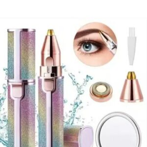 2 in 1 rechargeable eyebrow & facial hair remover for women – painless trimmer with led light, usb charging & 2 replacement heads (glittery finish)m,019,211
