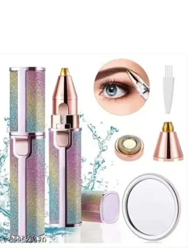 2 in 1 rechargeable eyebrow & facial hair remover for women – painless trimmer with led light, usb charging & 2 replacement heads (glittery finish)m,019,211