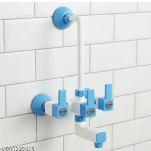 premium wall mounted bathroom mixer with provision for hand shower – dual handle hot & cold water faucet (white & blue)m,028,1143