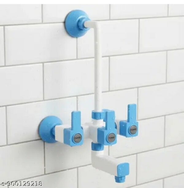 premium wall mounted bathroom mixer with provision for hand shower – dual handle hot & cold water faucet (white & blue)m,028,1143