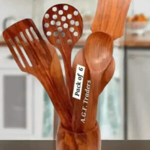 premium handmade wooden spatula & spoon set (pack of 6) eco friendly kitchen tools,m,032,128