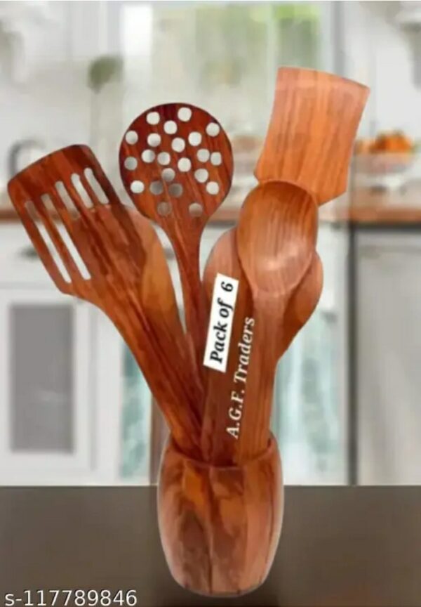 premium handmade wooden spatula & spoon set (pack of 6) eco friendly kitchen tools,m,032,128