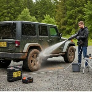 portable cordless high pressure car washer gun – 48v/21v rechargeable battery powered pressure washer with 2 batteries, water pipe, and foam cannon for car, bike, and garden cleaning,m,076,1656