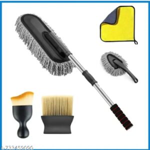 premium microfiber car duster kit with extendable handle – multipurpose long cleaning brush for car exterior & interior, scratch free dusting tool for home and office (grey)m,077,277