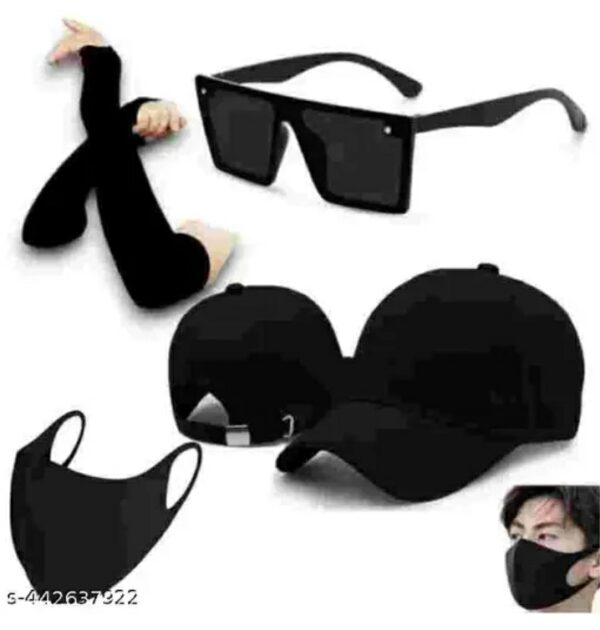 premium 4 in 1 winter combo set beanie cap, fur mask, goggles & warm gloves (pack of 4)m,096,154