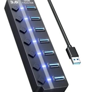 high speed 7 port usb 3.0 hub with individual power switches & blue led indicators,m,107,403