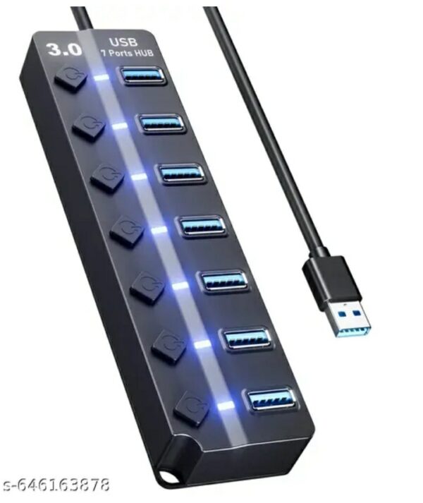 high speed 7 port usb 3.0 hub with individual power switches & blue led indicators,m,107,403