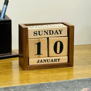 premium wooden perpetual desk calendar handcrafted reusable daily date & month planner for office and home,m,050,225