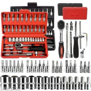 premium 46 piece precision socket wrench & bit tool set – multi purpose cr v steel toolkit for car, bike, and home repairing (black case)m,039,405